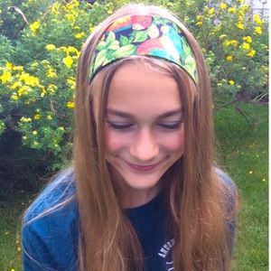 Handmade tropical bird rainforest print green cotton fabric headband Summer 10+